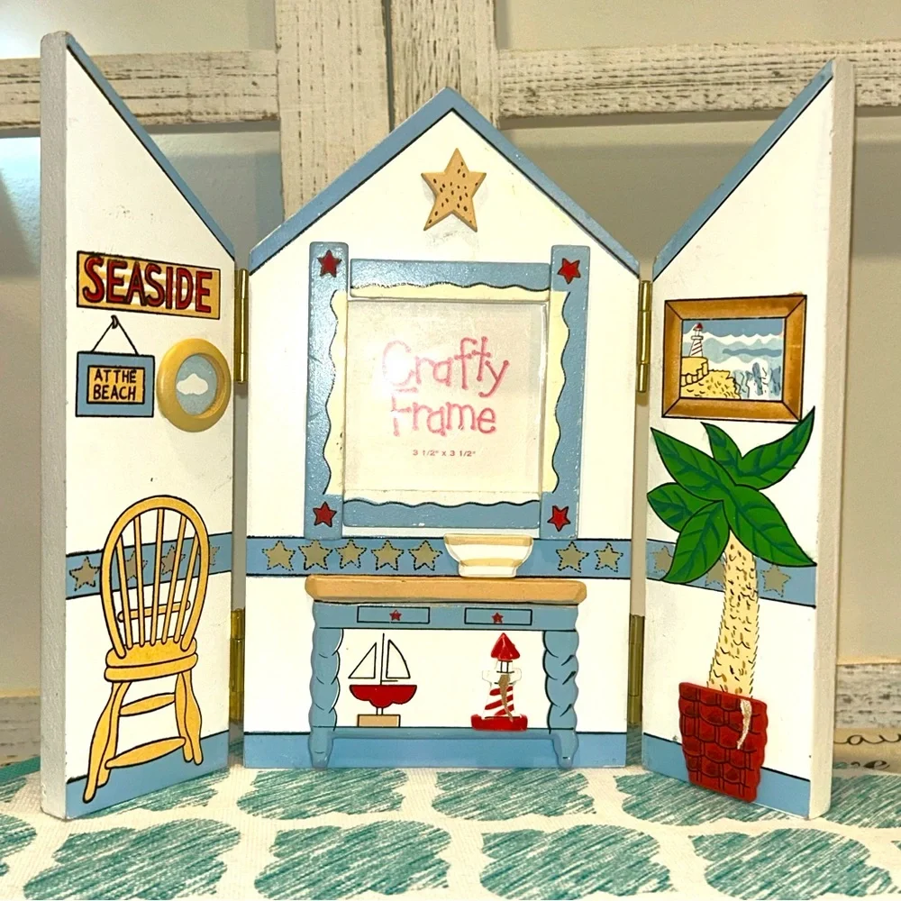 VTG Nautical Theme Picture Frame Folding Screen Interior Summer Home Decor